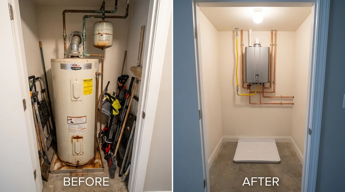 Tank water heater versus wall-mounted tankless unit comparison for Wibaux, MT homeowners
